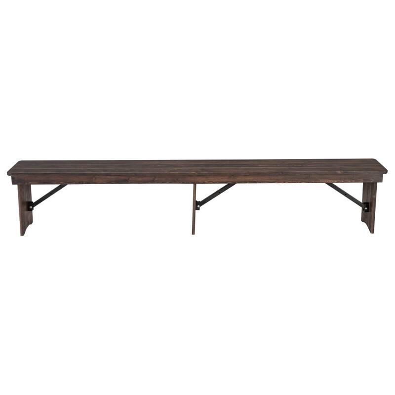 8' x 12" Antique Rustic Solid Pine Folding Farm Bench with 3 Legs