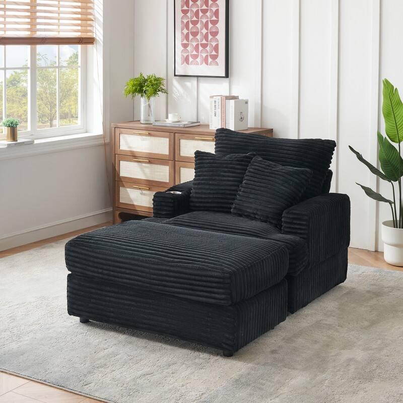 Corduroy Single Sofa+Ottoman, Cup Seats and No Cup Seats