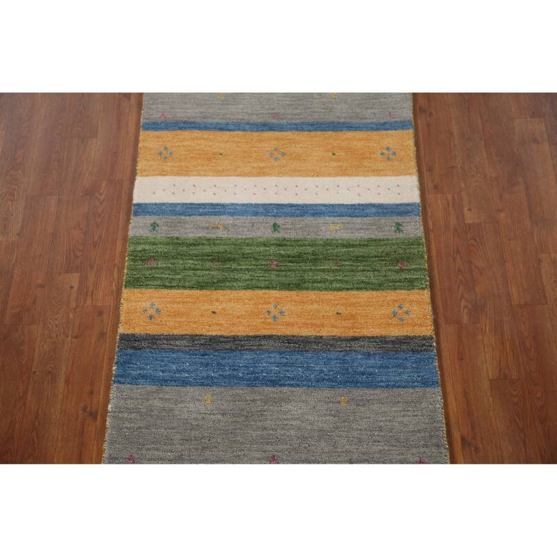 Striped Gabbeh Oriental Area Rug Hand-knotted Wool Carpet - 2'6"x 4'11"
