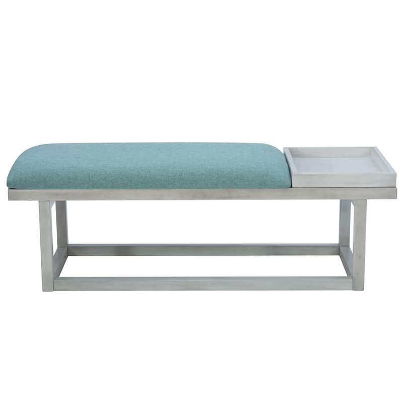 Upholstered Cushioned Bench with Storage Tray - 52" - White and Aqua Blue