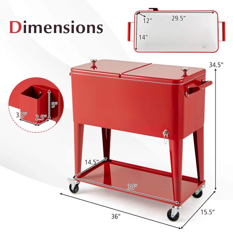 Costway 80-Quart Rolling Patio Cooler on Wheels with Side Handles