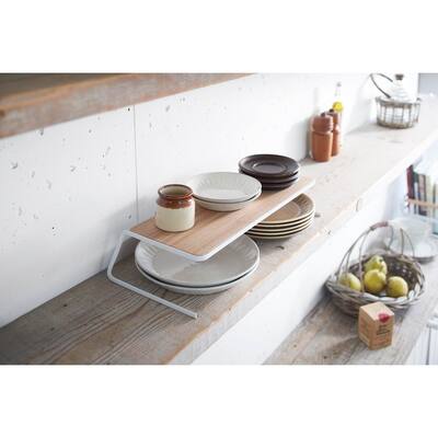 Yamazaki Home Dish Riser - 2 Sizes, Steel and Wood, Large, Holds 3.3 lbs