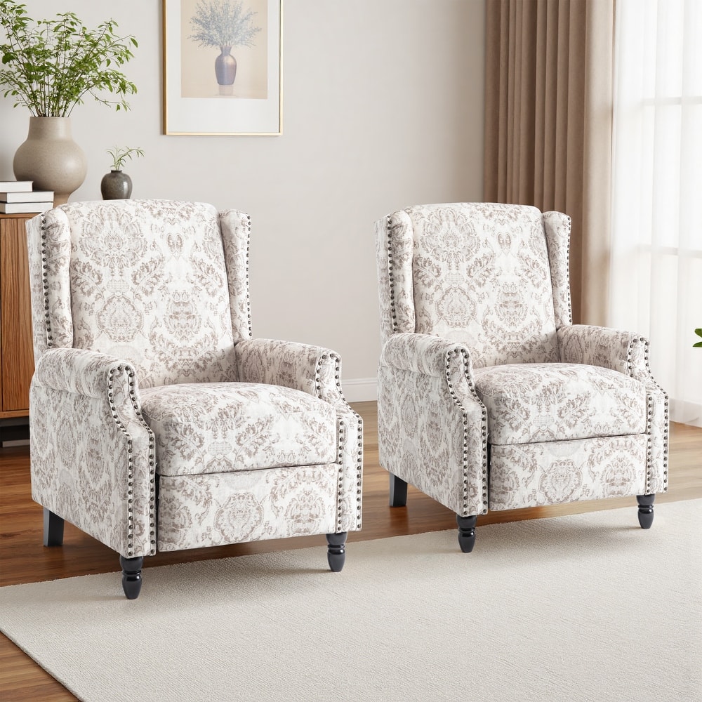 UIXE 2 Set Roderich Farmhouse Floral Print Push Back Recliner Chair