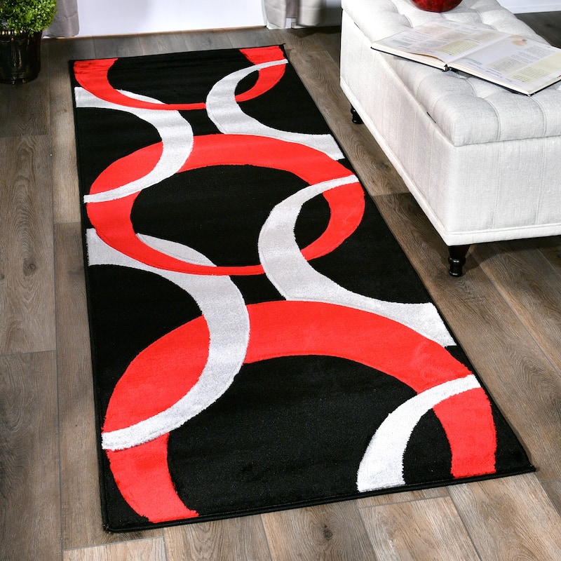 Miglena Contemporary Geometric Area Rug - 2'8'' X 8'1'' - Black/Red