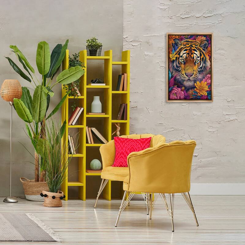 Stupell Peering Tiger Through Flowers Framed Floater Canvas Wall Art Design By LSR Design Studio