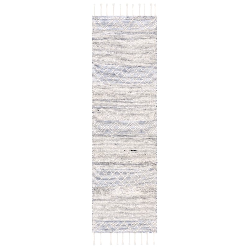 SAFAVIEH Handmade Natura Safa Wool Rug - 2'3" x 8' Runner - Ivory/Blue