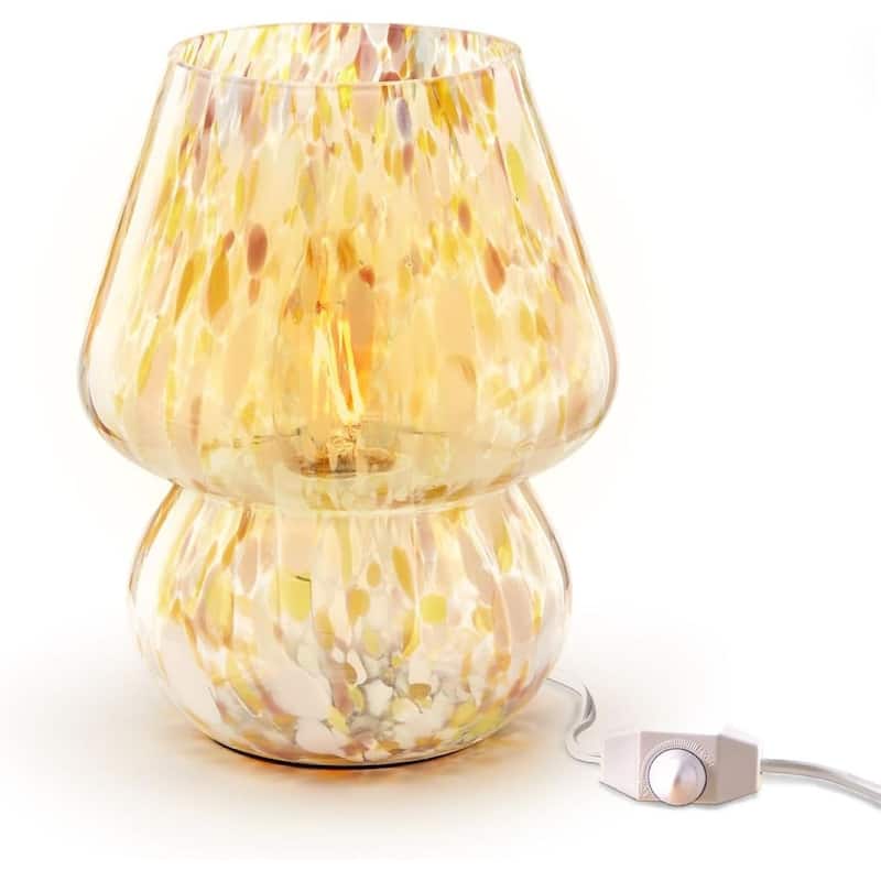 Mushroom White Glass Dimmable LED Table Lamp with E26 Socket Modern - Multicolor Marbled Magic