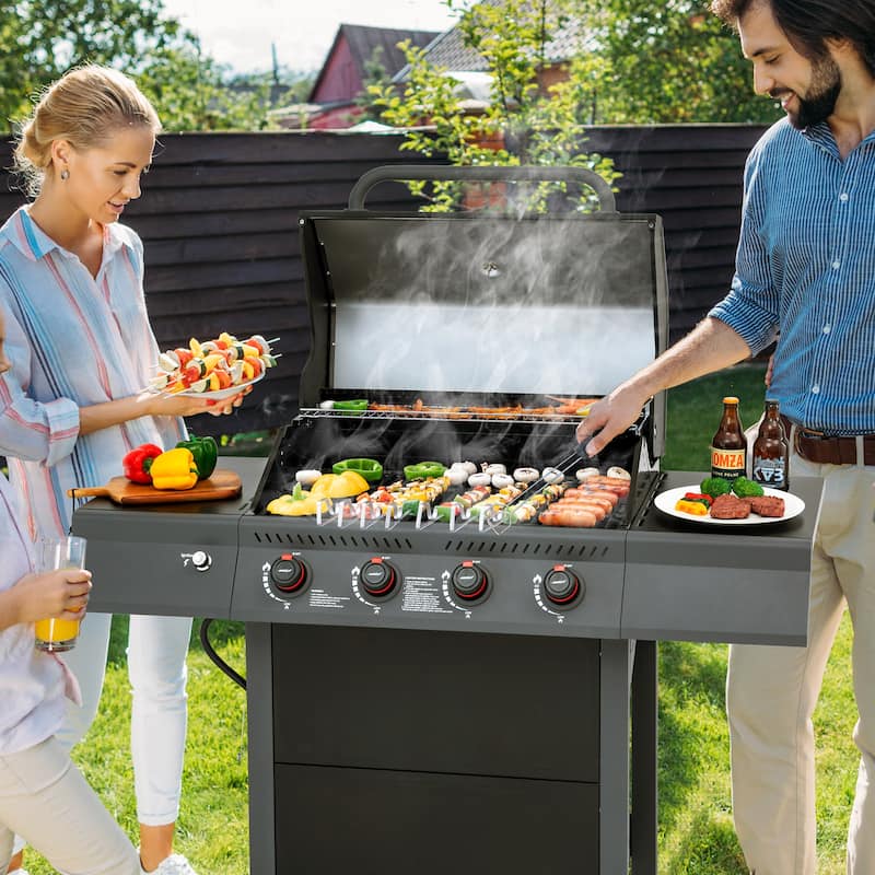 Royal Gourmet 4-Burner Black and Gray Gas Grill with Side Shelves