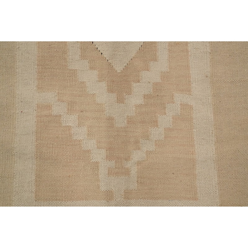 Hand Woven Oriental 100% Wool Carpet Southwestern Tribal Beige & Ivories Kilim Area Rug - 8' 1'' X 5' 1''