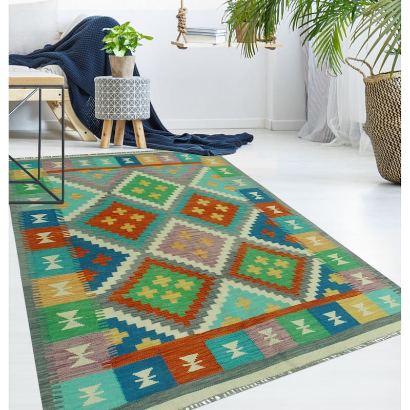 Sangat Flatweave Faiza Grey/Rust Rug - 4'8" x 6'7"