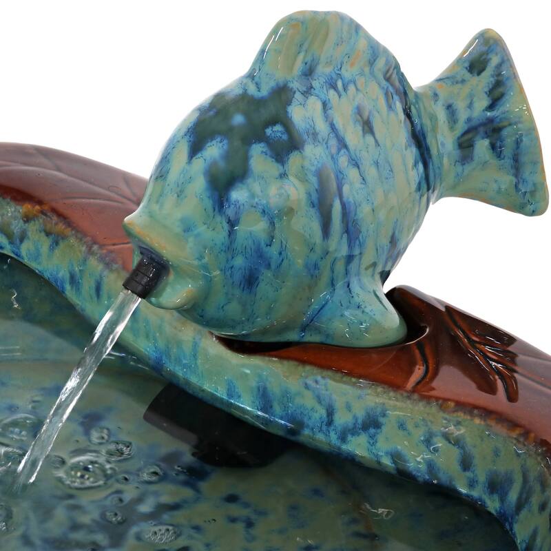 Sunnydaze Glazed Ceramic Fish Outdoor Water Fountain Garden Decor - 7-Inch