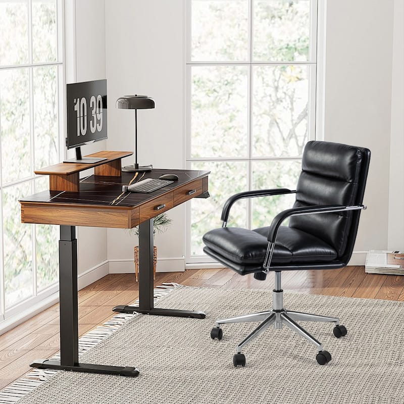 Glitzhome Modern Faux Leather Mid Back Swivel Height Adjustable Padded Office Chair