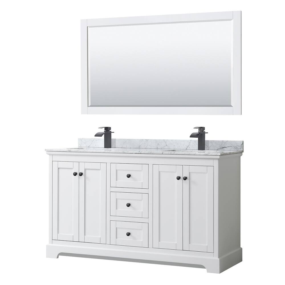 Avery 60-inch Double Vanity, Marble Top, Square Sinks, 58-inch Mirror