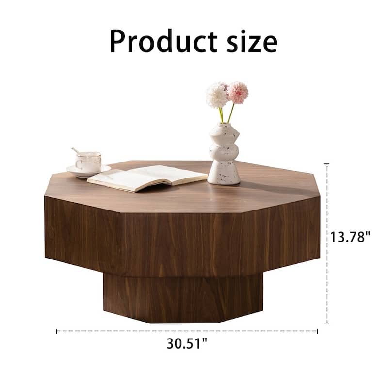30.51" Vintage Wooden Octagonal-shaped Coffee Table with Stable Base