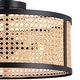 preview thumbnail 9 of 12, Berens 15.5-in W Matte Black Modern Farmhouse Drum Semi Flush Mount Ceiling Light with Rattan Cane Shade
