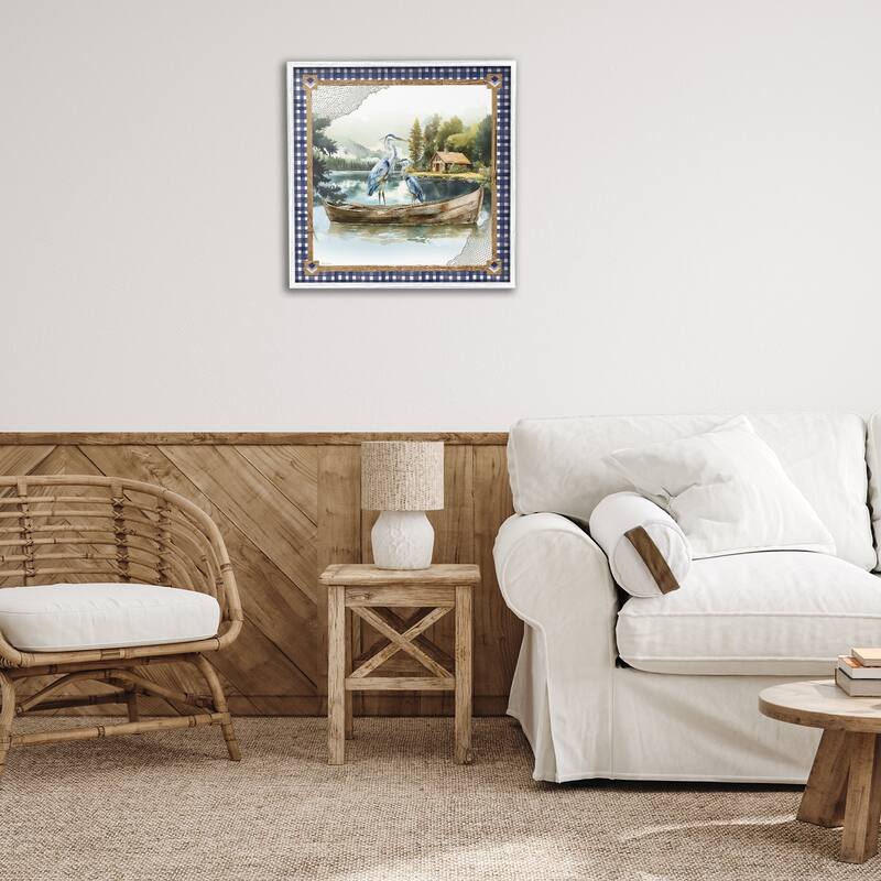 Stupell Herons on Boat with Tartan Framed Giclee Art Design By Nicole DeCamp