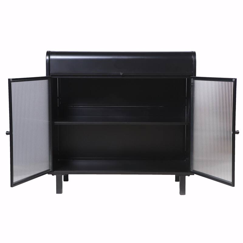 Industrial Glass Storage Cabinet - 2-Tier Shelves, Flip-Top Compartment