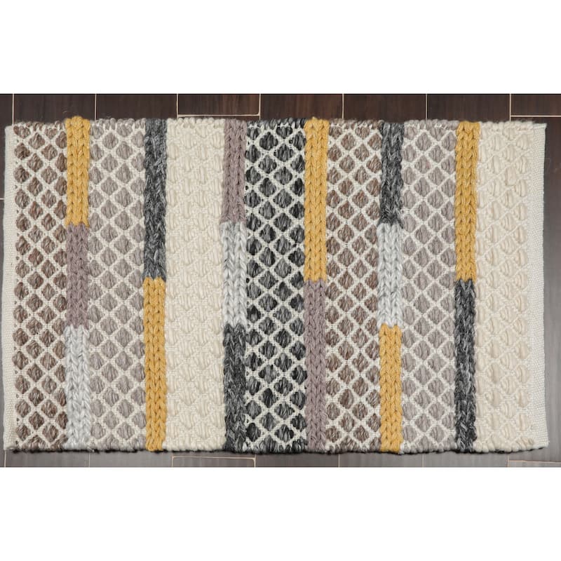 Hand Made Ivory Polyester  Modern & Contemporary Oriental Area Rug - 2' x 3'