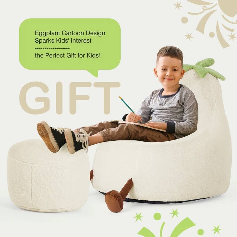 Kids Eggplant Bean Bag Chair and Crash Pad Lounger Seat for Gaming, Reading and Watching TV for Toddlers and Children's Rooms