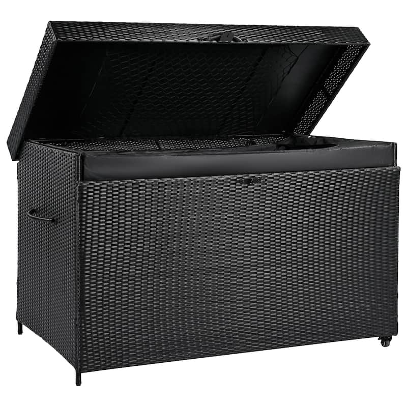 230 Gallon Wicker Deck Box with Wheels,All-Weather Outdoor Storage Box,Rattan Storage Bin for Patio Furniture