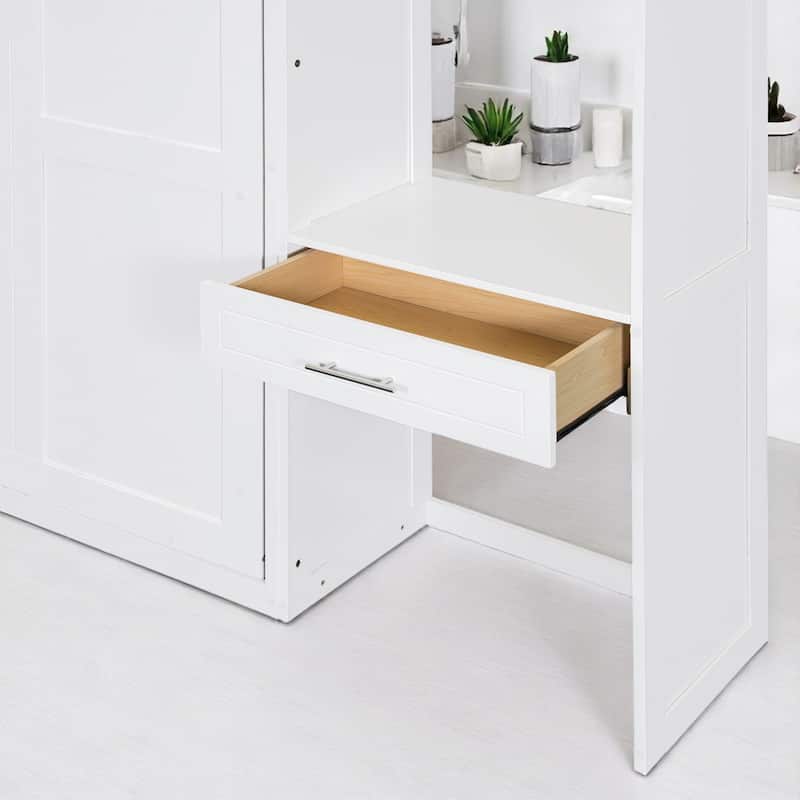 Foldable Queen Murphy Bed with Desk, Top Cabinet, Bookshelves - Space-Saving Wall Bed Design