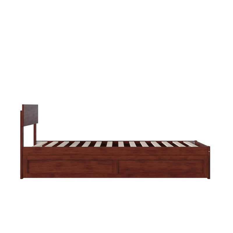 Twin XL Platform Bed with Trundle - Opulence Design - No Box Spring Needed - Walnut Finish