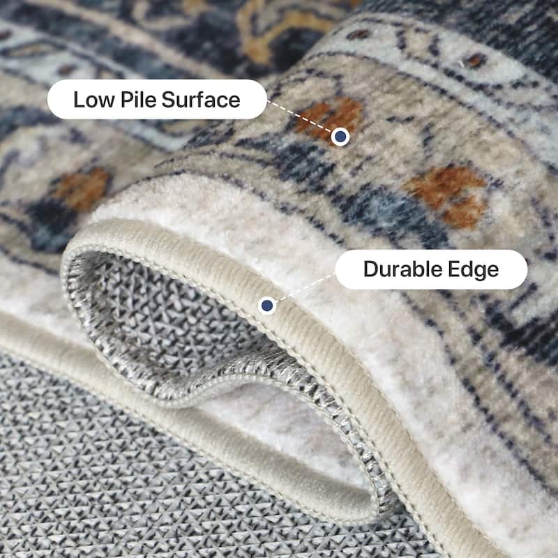 Mcow Vintage Harmony Collection Low-Pile Machine-Washable Area Rug