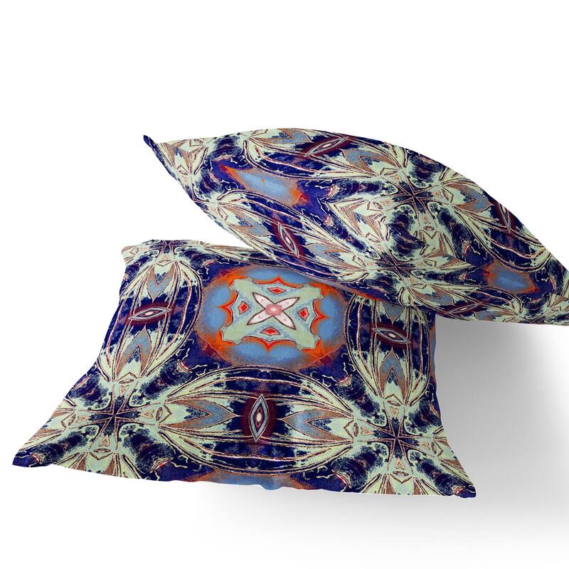 HomeRoots Set of Two 16" X 16" Blue and Orange Blown Seam Floral Indoor Outdoor Throw Pillow - 16.00' X '16.00' X '5.00