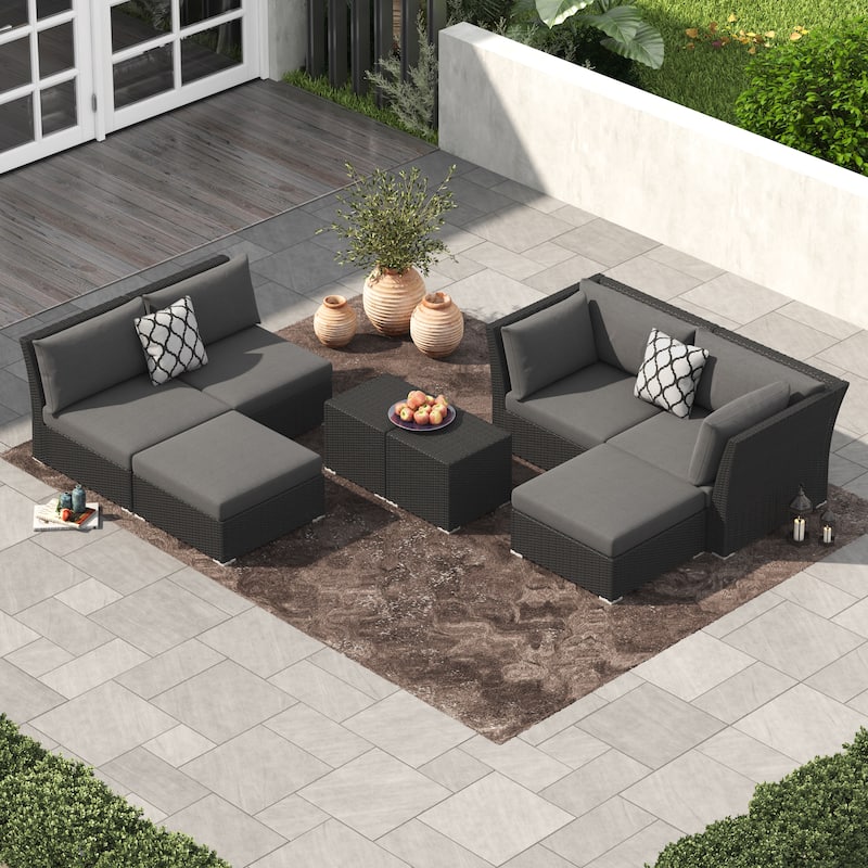 Corvus 8-piece Aluminum Wicker Patio Sectional Conversation Set