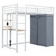 preview thumbnail 58 of 78, Twin/Full Size Loft Bed with Wardrobe and Bulit-in Desk, Metal Loft Bedframe with LED Light, Storage Shelves and Power Outlet