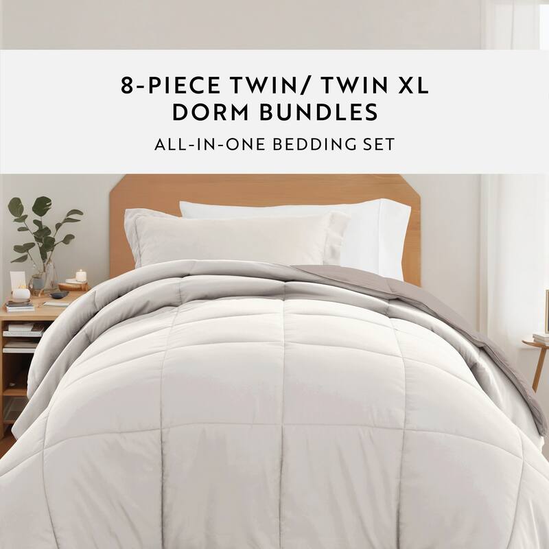 8pc Twin XL Solid Dorm Bedding Bundle