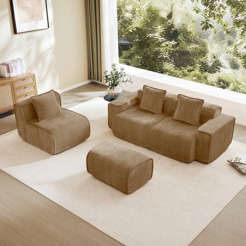 GDFStudio - Streamlined Velvet 3-Seater 108.66" L-Shaped Modular Boneless Sofa with Ottoman