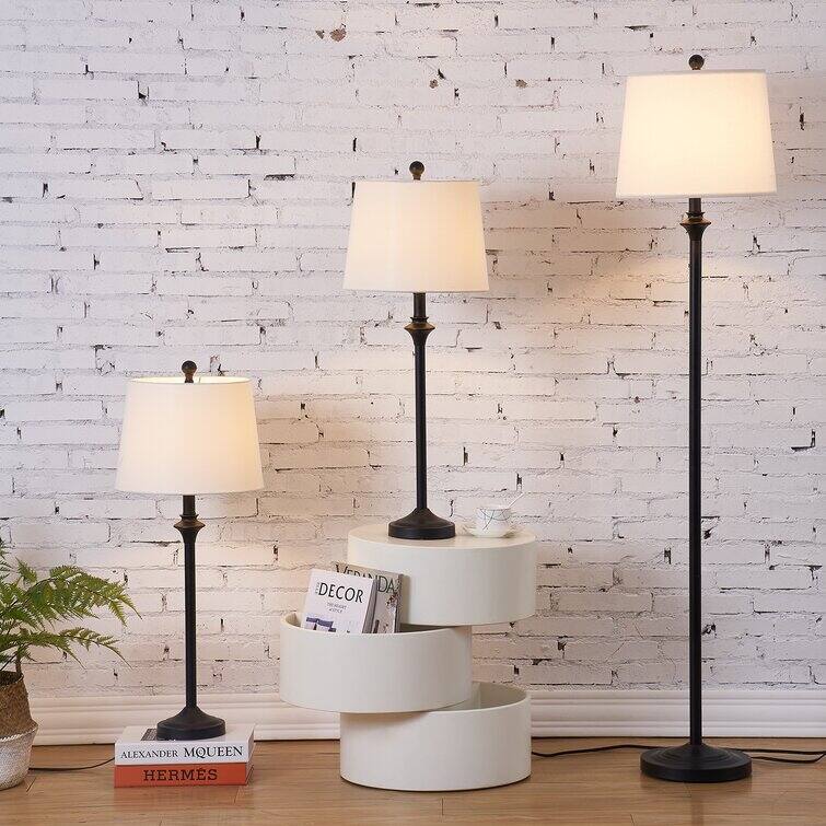 3 Piece Black Metal Table and Floor Lamp Set (Set of 3)