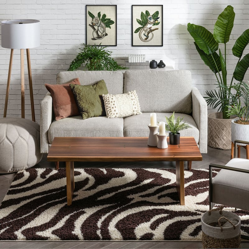Well Woven Madison Shag Safari Zebra Animal Print Shag Area Rug