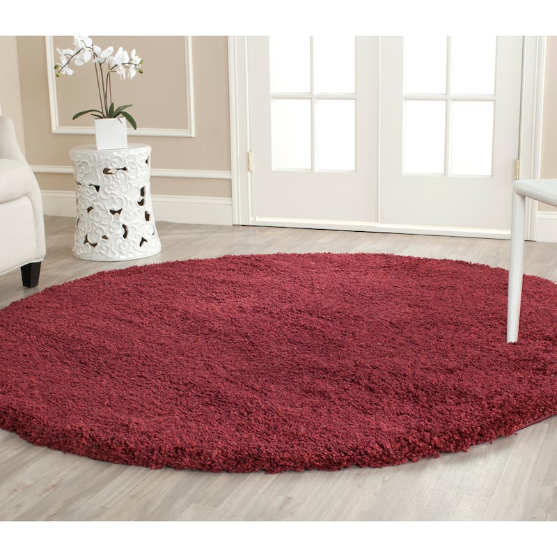 SAFAVIEH California Premium Shag Izat 2-inch Thick Area Rug - 6'7" Round - Maroon