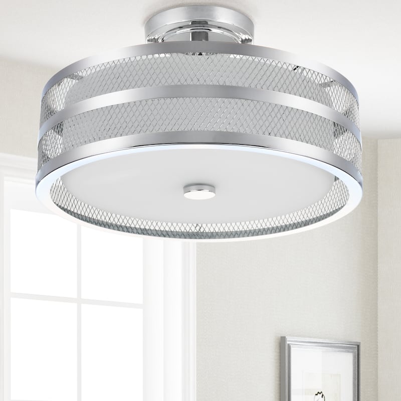 SAFAVIEH Lighting Latasha 3-Light Veil Gold Ceiling Light - 15.75"x15.75 x9.625 - 16Wx16Dx10H - Chrome