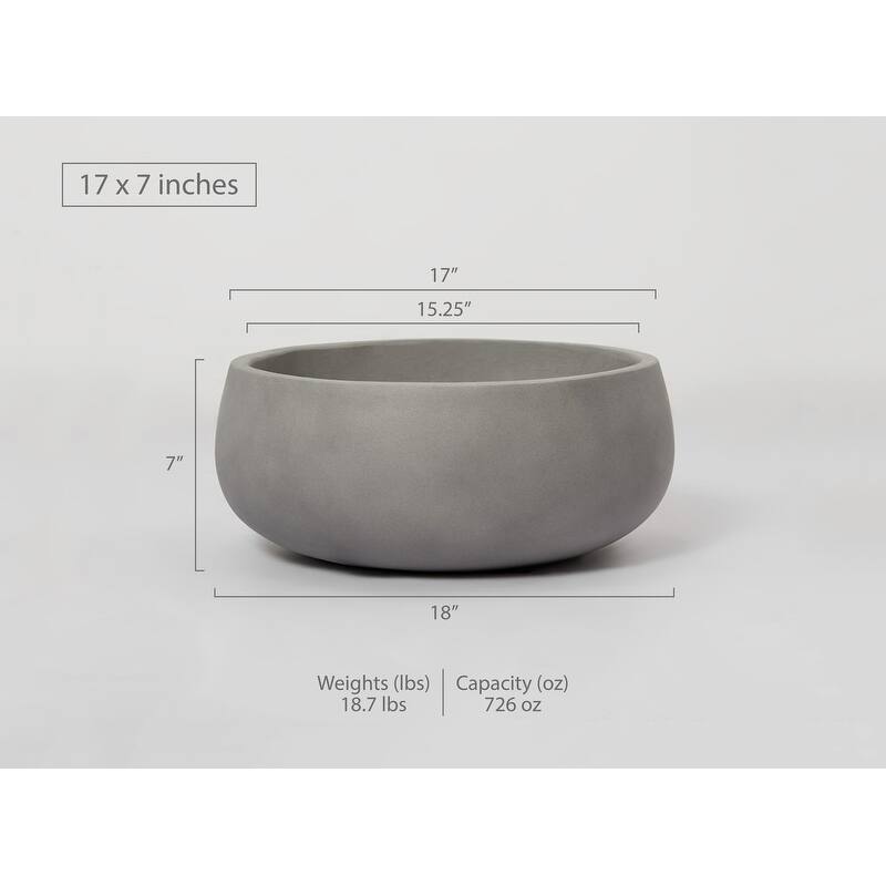 Indoor/Outdoor Large 1-Piece Nordic Minimalist Light Cement/Concrete Lightweight Round Centerpiece Bowl Planter Pot - 17, 13 in