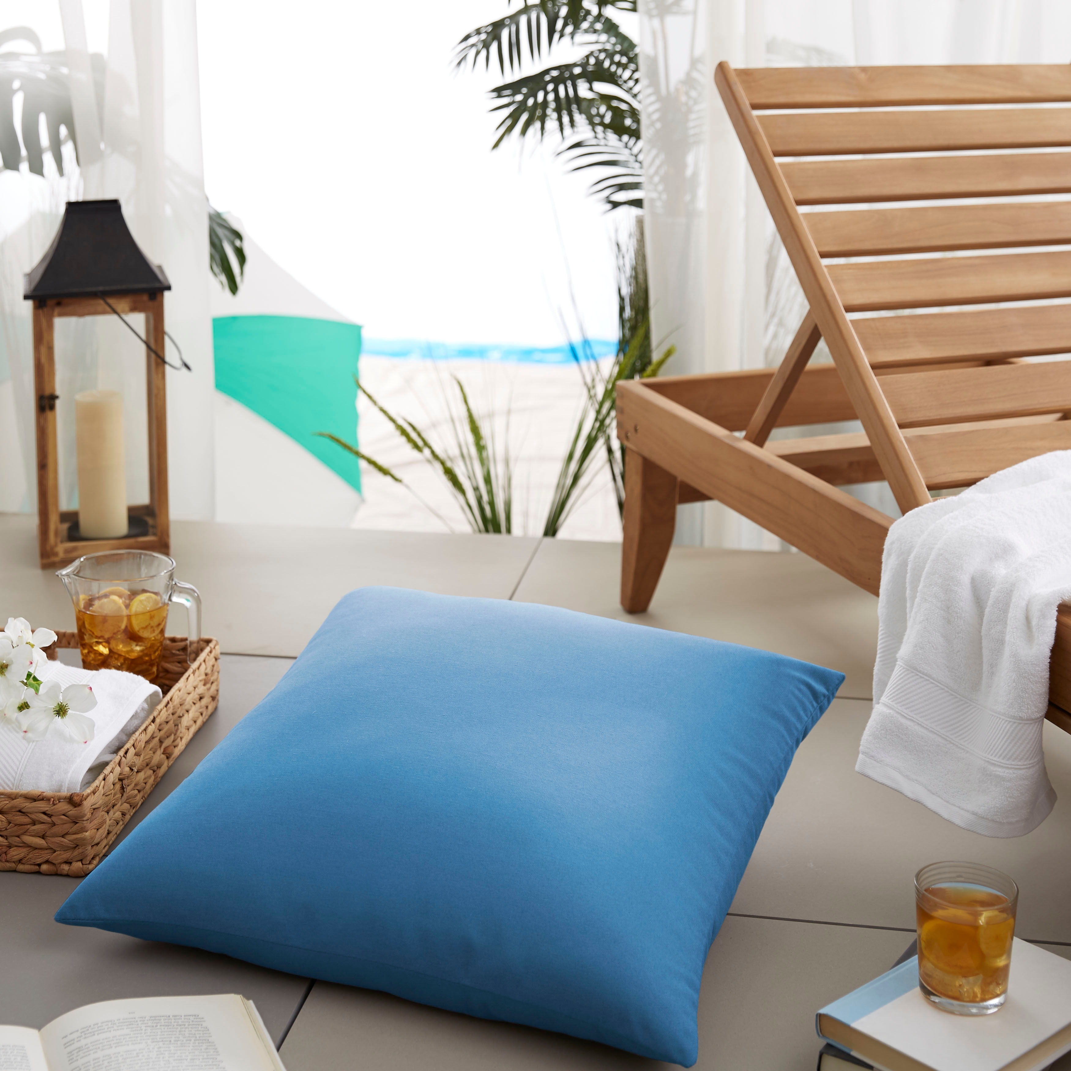 Sorra Home Sloane Light Blue 26 inch Indoor Outdoor Floor Pillow