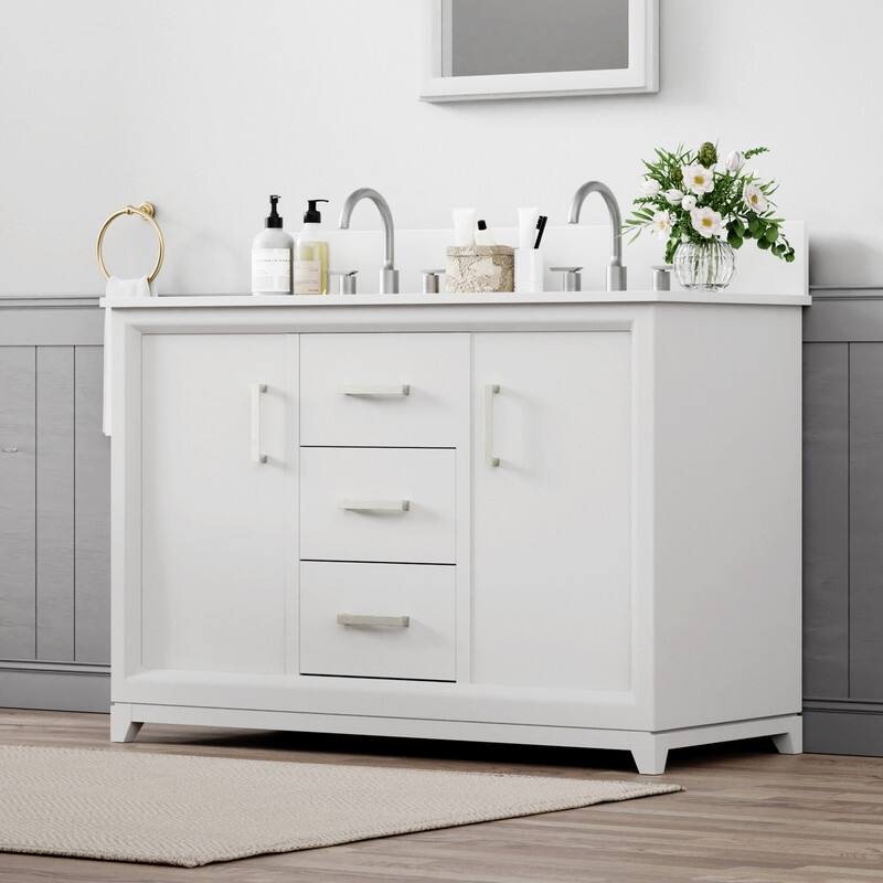 Minimalist 48-Inch Double Sink Bathroom Vanity – Solid Color MDF