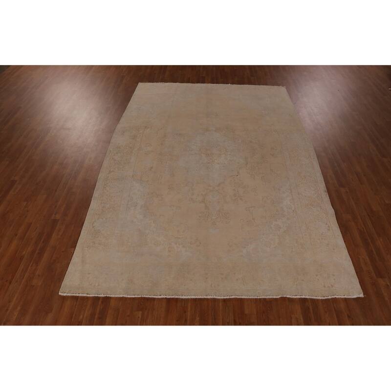 Hand Knotted Oriental 100% Wool Carpet Traditional Medallion Peach Tabriz Area Rug - 11' 1'' X 7' 6''