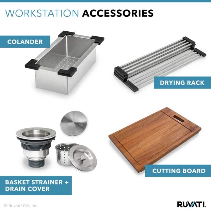 Ruvati 33-inch Apron-front Workstation Farmhouse Kitchen Sink 16 Gauge Stainless Steel Single Bowl - RVH9200 - 33" x 22"
