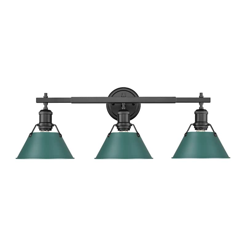 Golden Lighting Orwell 3 Light 24" Wide Bathroom Vanity Light - Matte Black / Pine Green Shades
