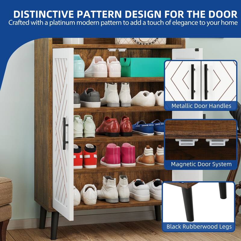 Moasis 5-Tier Shoe Storage Cabinet with Doors For Entryway Living Room