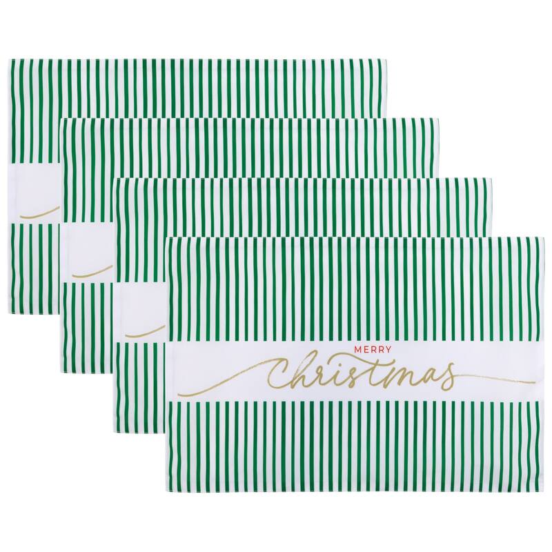 Striped Merry Christmas Rectangular Placemats - 18" - Set of 4