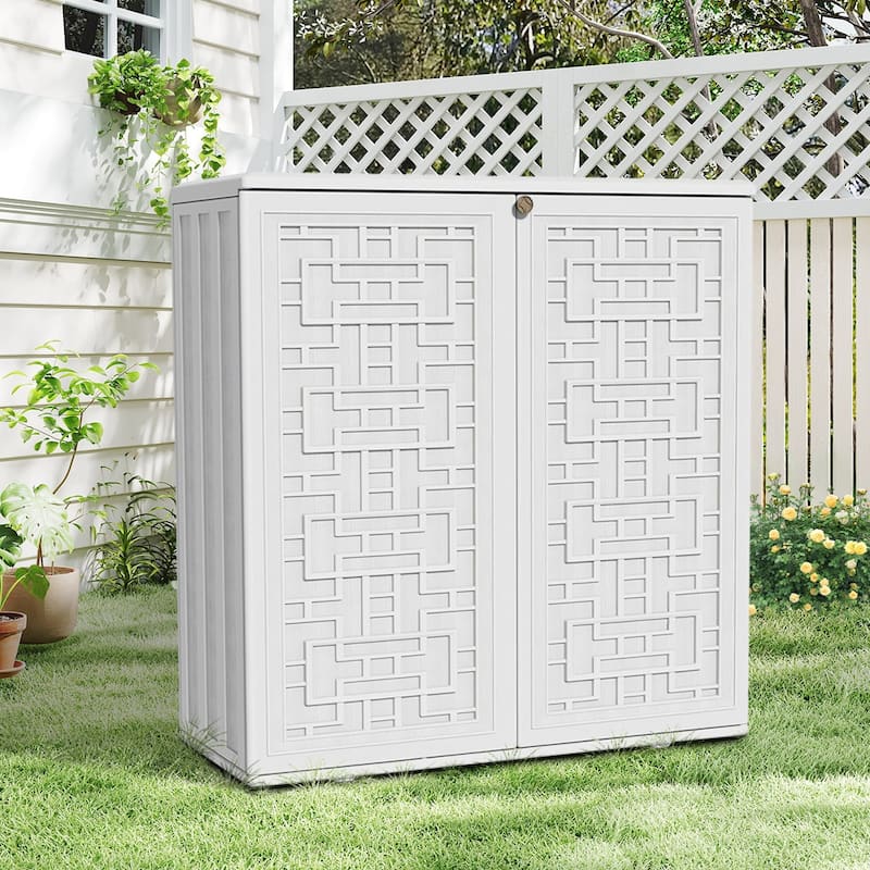 Outdoor 34.3"W x 36.2"H Plastic Vertical Storage Shed With One Shelf