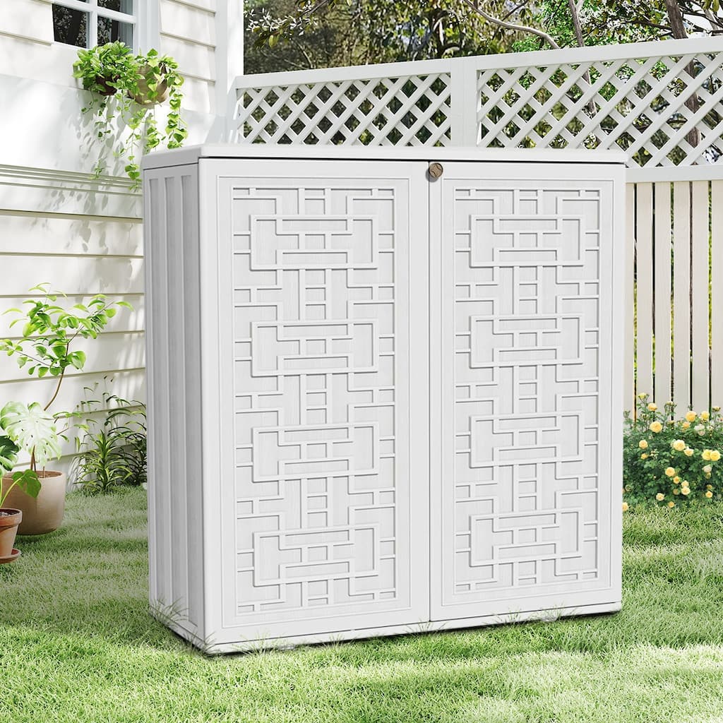Outdoor 34.3"W x 36.2"H Plastic Vertical Storage Shed With One Shelf