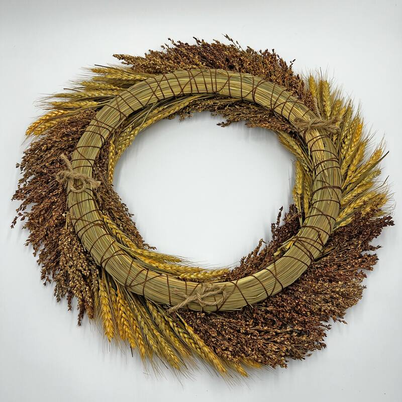 Decorative Fall Wreath made from Real Preserved Dried Wheat and Sorghum