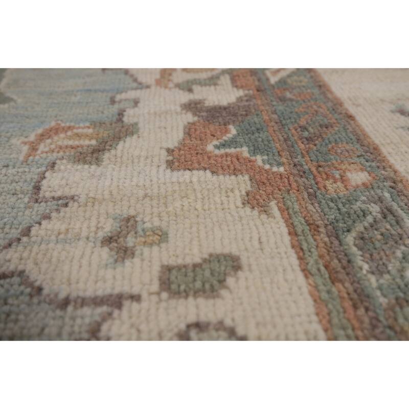 Blue Floral Oushak Turkish Area Rug Handmade Wool Carpet - 8'0"x 9'7"