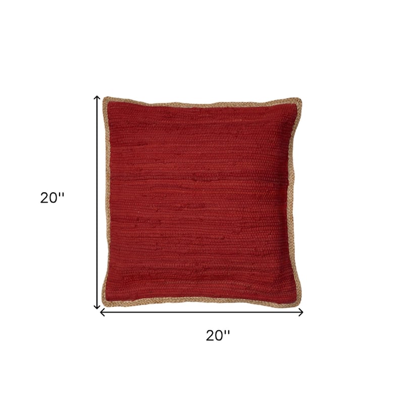 HomeRoots Set of Two 20" Red Cotton And Jute Throw Pillows with Texture