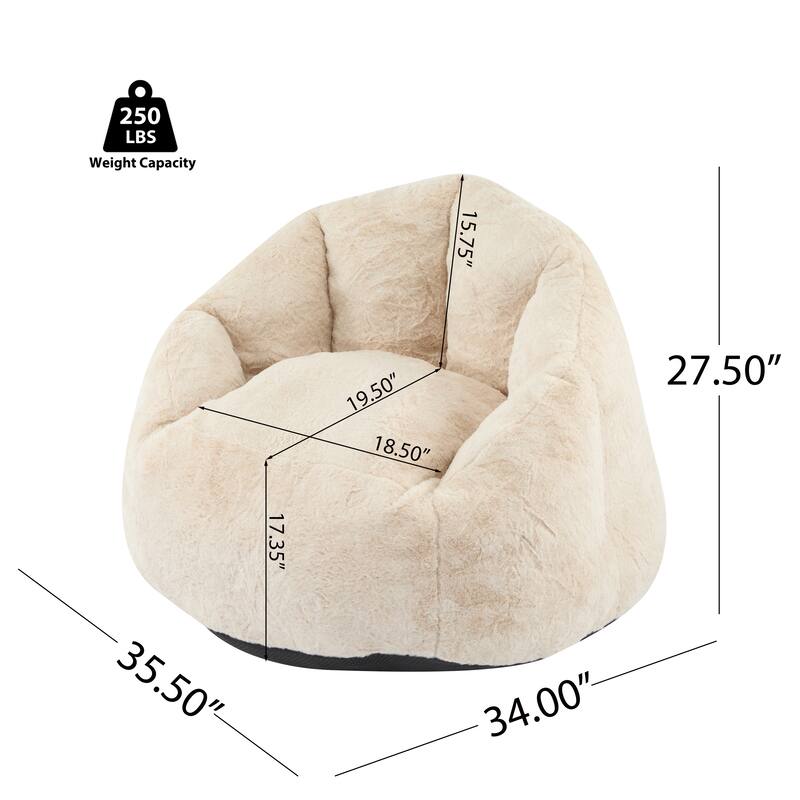 Roomfitters Albi Indoor Armchair Style Bean Bag Chair with Shredded Foam Fill, Beige Faux Fur